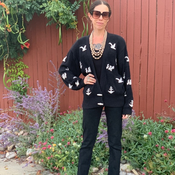 Herman Geist Vintage Nautical 1990s Cardigan Sweater Hand Embroidered M/L - Picture 8 of 11